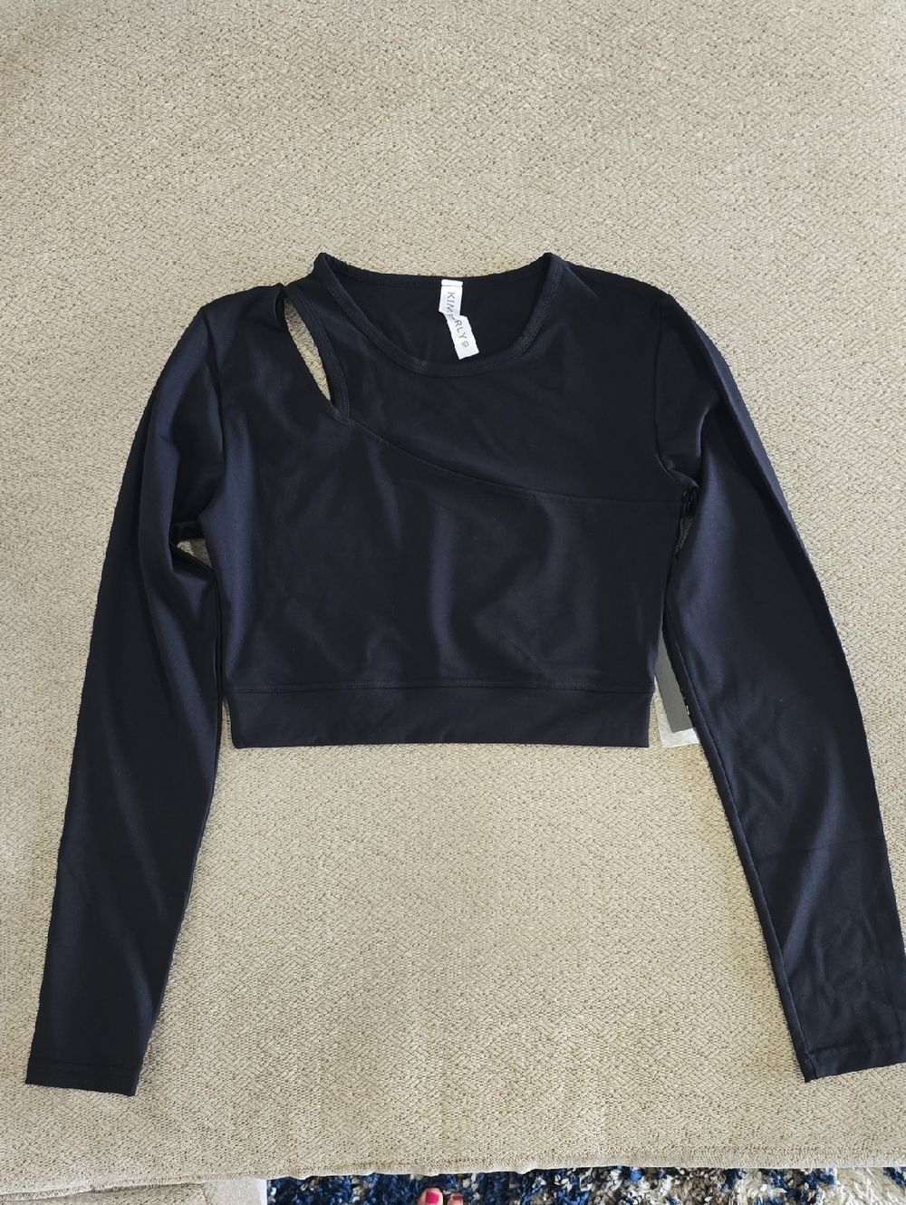 Kimberly C Black Long Sleeve Athletic Crop Top - Size Medium